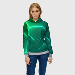 Толстовка-худи женская Зеленые неоновые плитки, цвет: 3D-меланж — фото 2