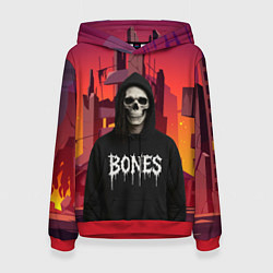 Толстовка-худи женская Bones скелет, цвет: 3D-красный