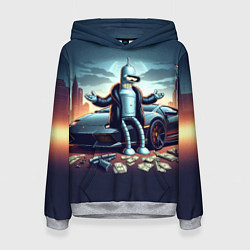 Толстовка-худи женская Бендер рядом с Ламбо и рассыпанным баблом, цвет: 3D-меланж
