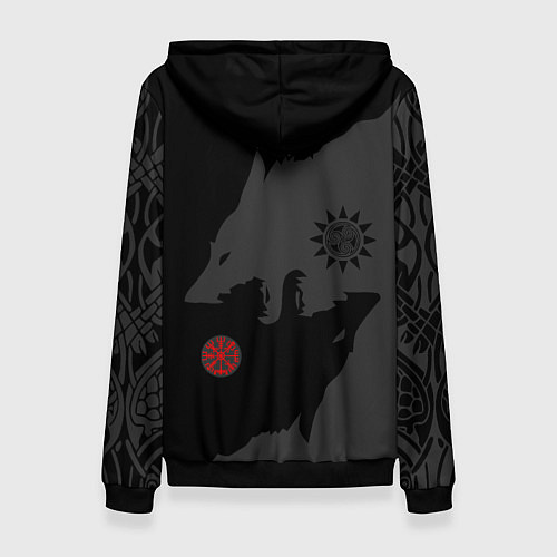 Женская толстовка Волки викингов с обережными символами - тату / 3D-Черный – фото 2