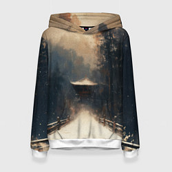 Толстовка-худи женская Дорога к Японскому храму, цвет: 3D-белый