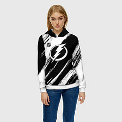 Толстовка-худи женская Тампа Бэй Лайтнинг - черная краска, цвет: 3D-белый — фото 2