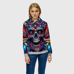 Толстовка-худи женская Colorful cyber skull - pattern, цвет: 3D-меланж — фото 2