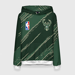 Толстовка-худи женская Милуоки Бакс - линии с потертостями, цвет: 3D-белый