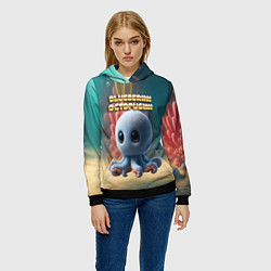Толстовка-худи женская Blueberini Octopusini мем, цвет: 3D-черный — фото 2