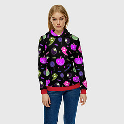 Толстовка-худи женская Halloween pink black pumpkin, цвет: 3D-красный — фото 2
