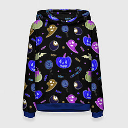 Толстовка-худи женская Halloween blue black pumpkin, цвет: 3D-синий
