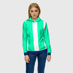 Толстовка-худи женская Color turquoise white line, цвет: 3D-синий — фото 2