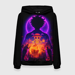 Толстовка-худи женская Ванпис - неоновый Луффи, цвет: 3D-черный