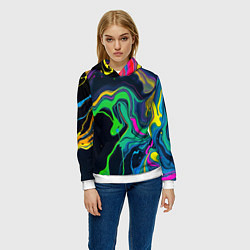 Толстовка-худи женская Разводы и переливы разноцветной краски, цвет: 3D-белый — фото 2