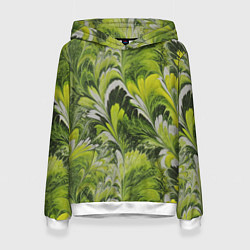 Толстовка-худи женская Мраморный абстрактный паттерн - зеленые и желтые о, цвет: 3D-белый