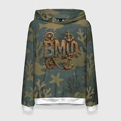 Толстовка-худи женская ВМФ старые буквы, цвет: 3D-белый