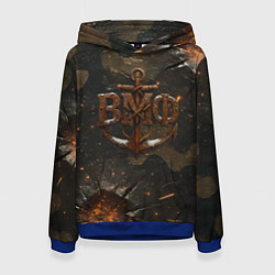 Толстовка-худи женская Объемные буквы ВМФ и якорь, цвет: 3D-синий