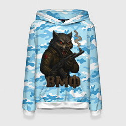 Толстовка-худи женская Волк с красными глазами ВМФ, цвет: 3D-белый