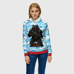 Толстовка-худи женская ВМФ злой медведь с автоматом, цвет: 3D-красный — фото 2