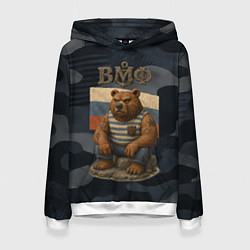Толстовка-худи женская ВМФ русский медведь, цвет: 3D-белый