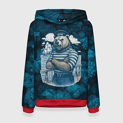 Толстовка-худи женская Медведь ВМФ в тельняшке, цвет: 3D-красный