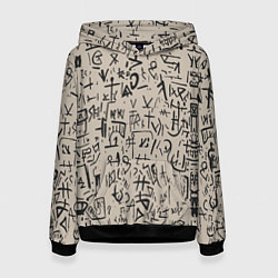 Толстовка-худи женская Иероглифы маори, цвет: 3D-черный