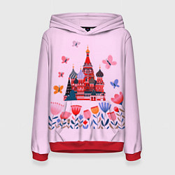 Толстовка-худи женская Москва - собор, цвет: 3D-красный
