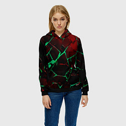 Толстовка-худи женская Битые плиты тёмно-красный с зелёным, цвет: 3D-черный — фото 2