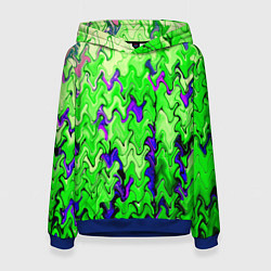 Толстовка-худи женская Ярко-зелёный стекающая абстаркция, цвет: 3D-синий