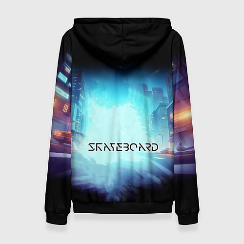 Женская толстовка Bender is a skateboarder in neon street - ai art / 3D-Черный – фото 2