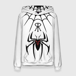 Толстовка-худи женская Паук на белом - the web of Fate, цвет: 3D-белый