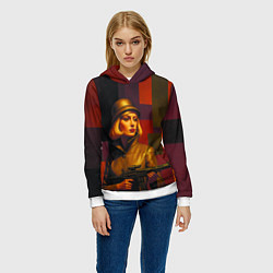 Толстовка-худи женская Девушка с автоматом ретрофутуризм поп-арт 1970-е, цвет: 3D-белый — фото 2