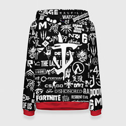 Толстовка-худи женская Doom логотипы всех игр, цвет: 3D-красный