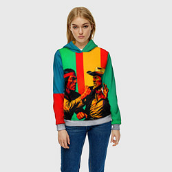 Толстовка-худи женская Ковбой против индейца поп-арт, цвет: 3D-меланж — фото 2
