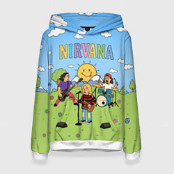 Толстовка-худи женская Nirvana мультяшный стиль на поляне, цвет: 3D-белый