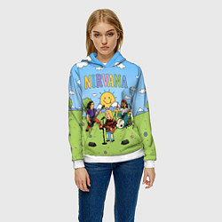 Толстовка-худи женская Nirvana мультяшный стиль на поляне, цвет: 3D-белый — фото 2