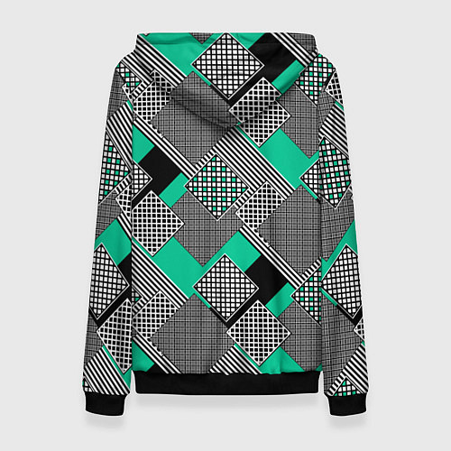 Женская толстовка Черно бирюзовая абстрактная геометрия пэчворк / 3D-Черный – фото 2