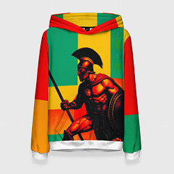 Толстовка-худи женская Спартанский воин поп-арт, цвет: 3D-белый
