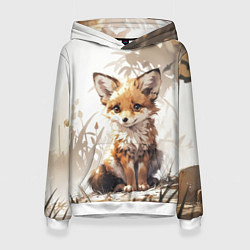 Толстовка-худи женская Юный лисёнок, цвет: 3D-белый