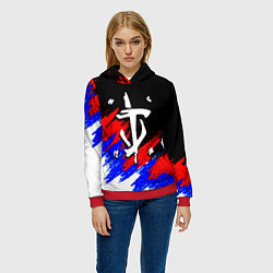 Толстовка-худи женская Doom триколор краски, цвет: 3D-красный — фото 2