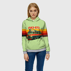 Толстовка-худи женская Ретро автобус ПАЗ-672 поп-арт, цвет: 3D-меланж — фото 2