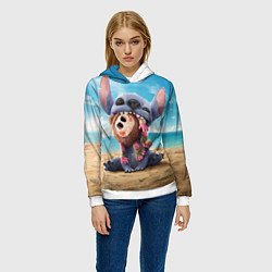 Толстовка-худи женская Стич на пляже, цвет: 3D-белый — фото 2