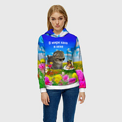 Толстовка-худи женская В мире хаха я хехе, цвет: 3D-белый — фото 2