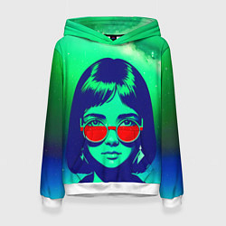 Толстовка-худи женская Девушка под звездным небом поп-арт, цвет: 3D-белый
