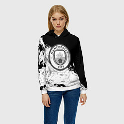Толстовка-худи женская Манчестер сити черно белые краски, цвет: 3D-белый — фото 2