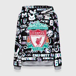 Толстовка-худи женская Логотипы игр Ливерпуль глитч, цвет: 3D-меланж
