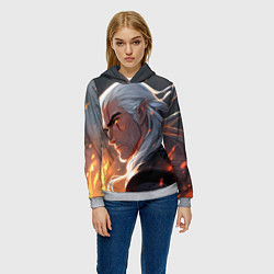 Толстовка-худи женская Ведьмак в аниме стиле, цвет: 3D-меланж — фото 2