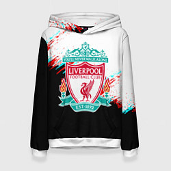 Толстовка-худи женская Ливерпуль текстура глитч краски, цвет: 3D-белый