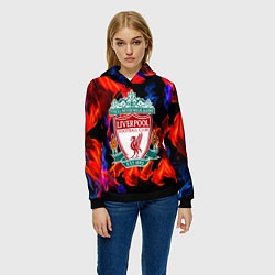 Толстовка-худи женская Liverpool огненный стиль текстура, цвет: 3D-черный — фото 2