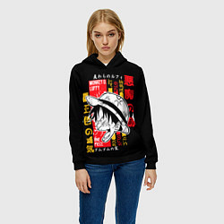 Толстовка-худи женская Ван Пис Луффи, цвет: 3D-черный — фото 2