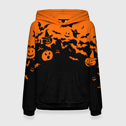 Толстовка-худи женская Хэллоуин тыквы и призраки, цвет: 3D-черный