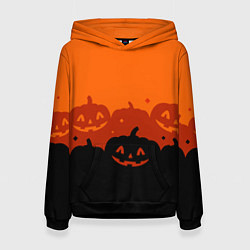 Толстовка-худи женская Хэллоуин счастливые тыквы, цвет: 3D-черный