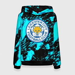 Толстовка-худи женская Лестер сити голубые краски, цвет: 3D-черный