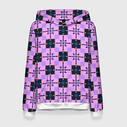 Толстовка-худи женская Квадраты с цветочными перекрестиями, цвет: 3D-белый